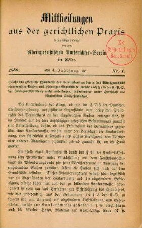 4.1886,1: Mittheilungen aus der gerichtlichen Praxis