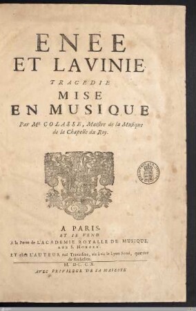 Enée Et Lavinie : Tragedie Mise En Musique