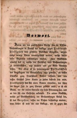 Stenographischer Bericht des Prozesses gegen d. Dichter Ferdinand Freiligrath, angeklagt der Aufreizung zu hochverrätherischen Unternehmungen durch das Gedicht: "die Todten an die Lebenden, verhandelt vor d. Assisenhofe zu Düsseldorf am 3. Oktober 1848 : Nebst einer zum ersten Male ausführlich bearbeiteten Biographie des Dichters
