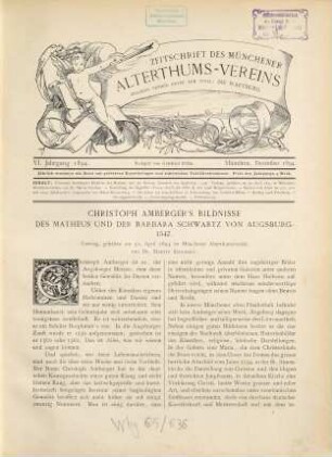 Zeitschrift des Münchener Alterthums-Vereins. 6. 1894