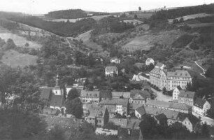 Glashütte in Sa. : Glashütte. Stadtzentrum mit Wolfgangskirche. Blick nach Nordwest