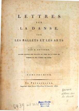 Lettres sur la danse, sur les ballets et les arts, 1