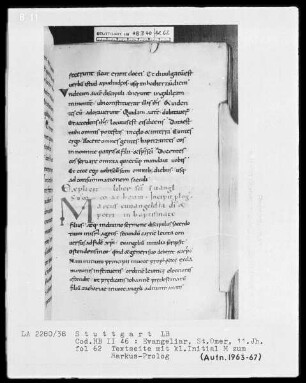 Evangeliar (unvollendet) — Initiale M(arcus), Folio 62recto