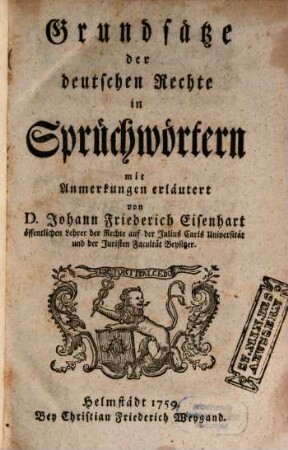Grundsätze der deutschen Rechte in Sprüchwörtern : mit Anmerkungen erläutert