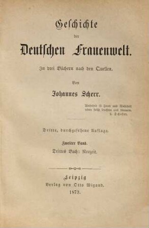 Geschichte der deutschen Frauenwelt : in 3 Büchern nach den Quellen, 2. Buch III : Neuzeit