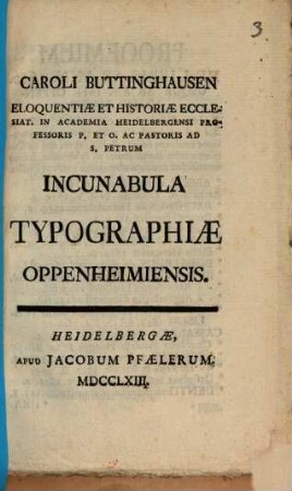 Incunabula typographiae Oppenhemensis