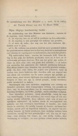 I. De mededeeling van den Minister G. L. Baud, ...