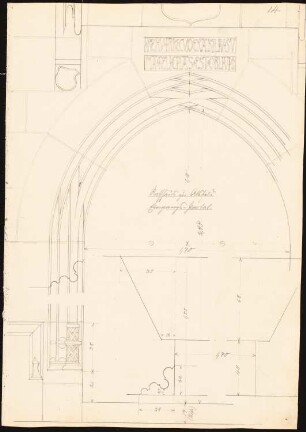 Rathaus, Alsfeld: Eingangsportal 1:10, Fensterdetail neben dem Portal, Sitzbänke in der Mauernische (Zeichnung auf beiden Seiten)