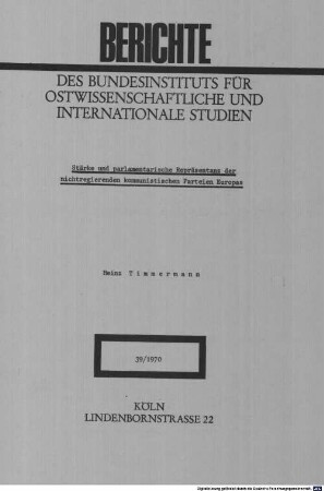Stärke und parlamentarische Repräsentanz der nichtregierenden kommunistischen Parteien Europas