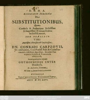 Disputatio Iuridica De Substitutionibus