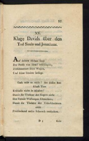 XX. Klage Davids über den Tod Sauls und Jonathans