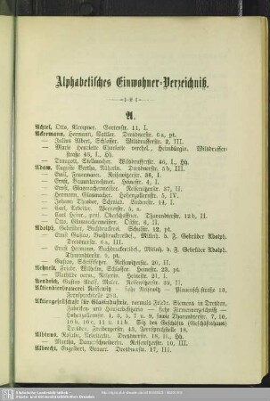 Einwohnerverzeichnis : Alphabetisches Einwohner-Verzeichniß