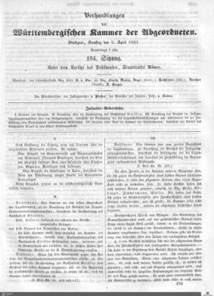 194. Sitzung, Stuttgart, 2.4.1853