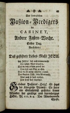Des beweglichen Paßion-Predigers im Cabinet, Andere Fasten Woche.