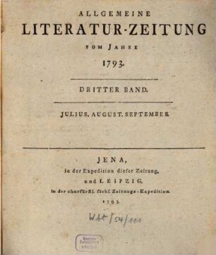 Allgemeine Literatur-Zeitung : ALZ ; auf das Jahr ..., 1793, 3