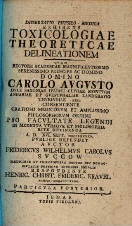 Dissertatio inauguralis medicae exhibens toxicologiae theoreticae delineationem. 2