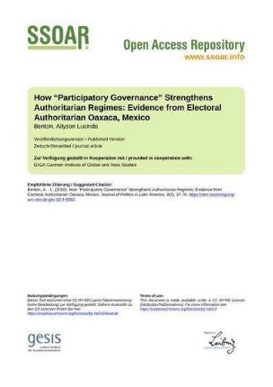 How “Participatory Governance” Strengthens Authoritarian Regimes: Evidence from Electoral Authoritarian Oaxaca, Mexico