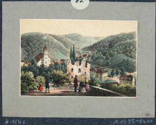 Blick vom Forstgarten über Tharandt auf Ruine und Kirche sowie die Forstakademie im Tal