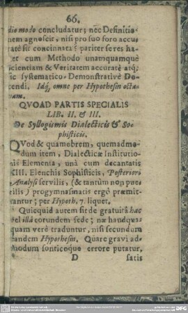 Quoad Partis Specialis Lib. II. & III. De Syllogismis Dialectis & Sophisticis