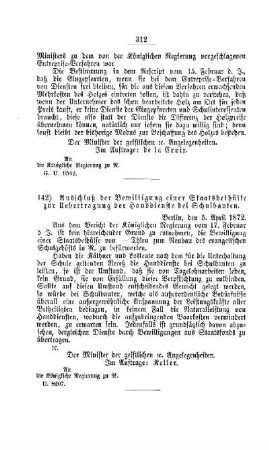 Ausschluß der Bewilligung einer Staatsbeihülfe zur Uebertragung der Handdienste bei Schulbauten : [V. Elementarschulwesen]