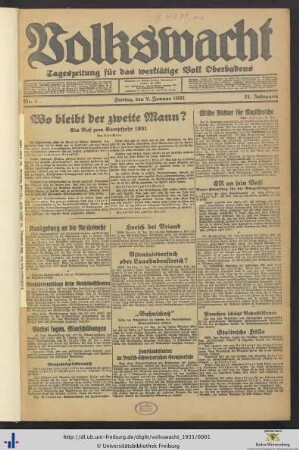 21. Jg. (Januar bis Juni): Volkswacht: Tageszeitung für das werktätige Volk Oberbadens