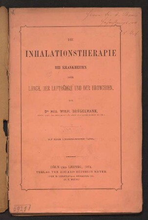Die Inhalationstherapie bei Krankheiten der Lunge, der Luftröhre und der Bronchien