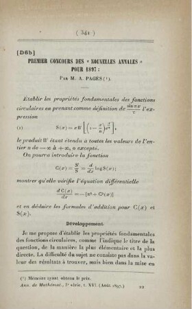 Premier concours des "Nouvelles Annales" pour 1897.