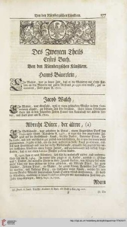 Des Zweyten Theils, Erstes Buch: Von den Nuernbergischen Kuenstlern