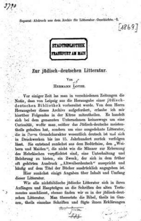 Zur jüdisch-deutschen Litteratur