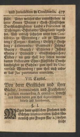VII. Capitel. Von derer Geistlichen und ihrer Güther/ Immunitaeten und ...