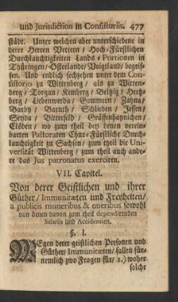 VII. Capitel. Von derer Geistlichen und ihrer Güther/ Immunitaeten und ...
