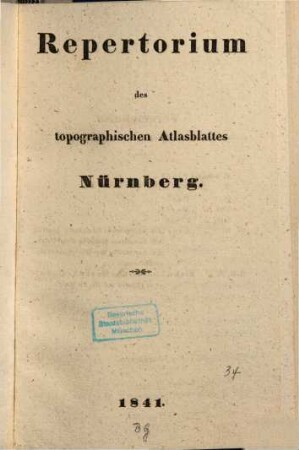 Repertorium des topographischen Atlasblattes Nürnberg