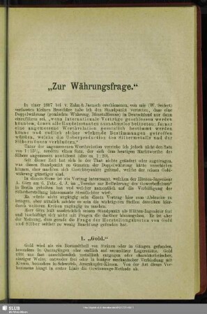 "Zur Währungsfrage"