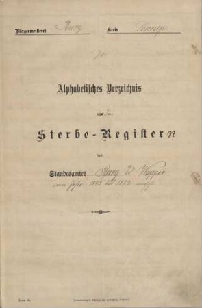 Dezennaltabellen 1873 - 1882 Sterbefälle Burg