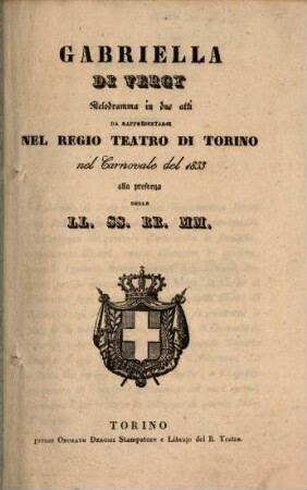 Gabriella di Vergy : Melodramma in 2 atti