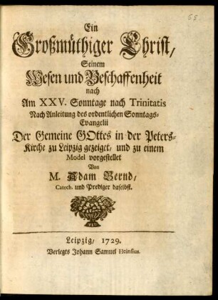Ein Großmütiger Christ, Seinem Wesen und Beschaffenheit nach