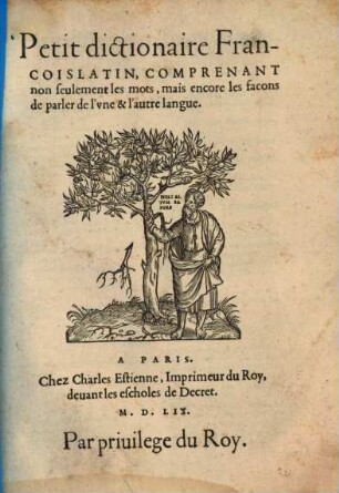 Petit dictionaire francois latin