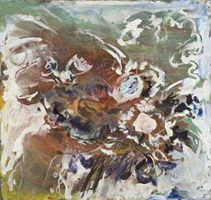 Höfgen. Akt-Pleinair 1979. Junge Frau mit erhobenen Armen auf einer Decke am Ufer der Mulde liegend