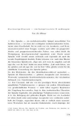 Das heutige Deutsch : ein Spiegel sozialer Wandlungen