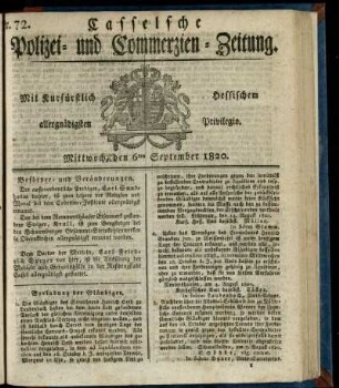 Nr. 72, Mittwoch, den 6ten September 1820