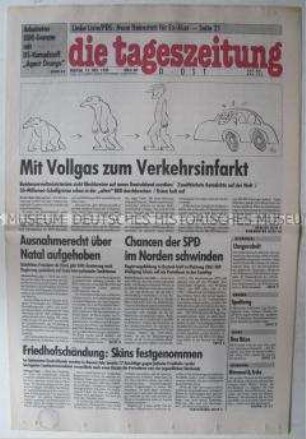 Ost-Ausgabe der "tageszeitung" u.a. über die Schändung jüdischer Friedhöfe in Baden- Württemberg