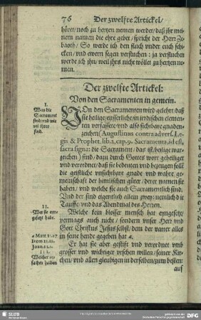 Der zwelfte Artickel: Von den Sacramenten in gemein