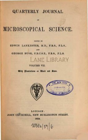 Quarterly journal of microscopical science, 7. 1859