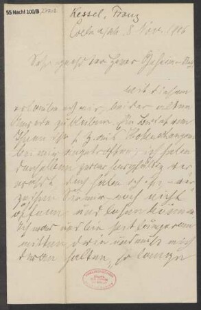 Brief an Ludwig Strecker  an B. Schott's Söhne : 08.11.1906