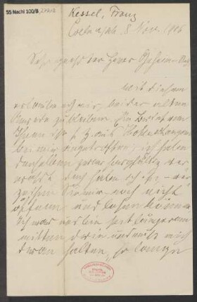 Brief an Ludwig Strecker <senior> an B. Schott's Söhne : 08.11.1906