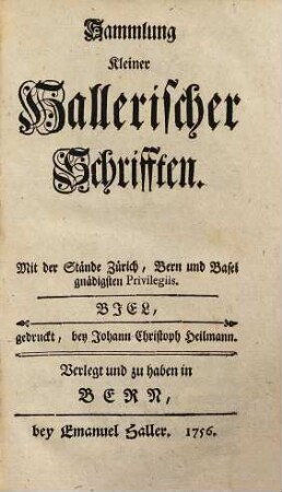 Sammlung Kleiner Hallerischer Schrifften