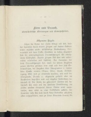 V. Sitte und Brauch, abergläubische Meinungen und Gewohnheiten.