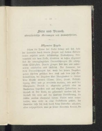 V. Sitte und Brauch, abergläubische Meinungen und Gewohnheiten.