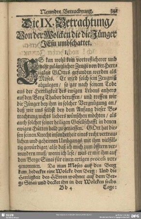 Die IX. Betrachtung, Von der Wolcken die die Jünger JEsu umbschattet