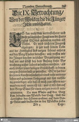 Die IX. Betrachtung, Von der Wolcken die die Jünger JEsu umbschattet